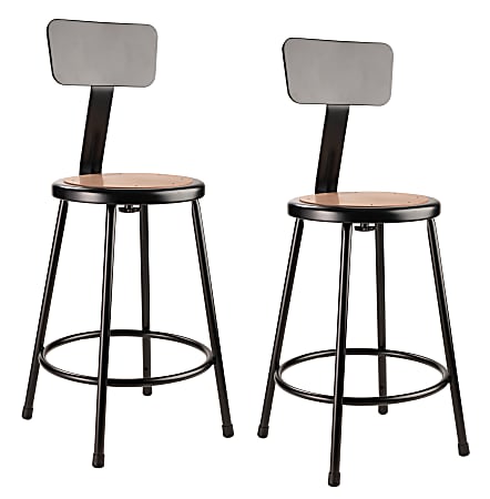 National Public Seating Hardboard Science Stools With Backrests, 24"H Seat, Brown/Black, Pack Of 2 Stools