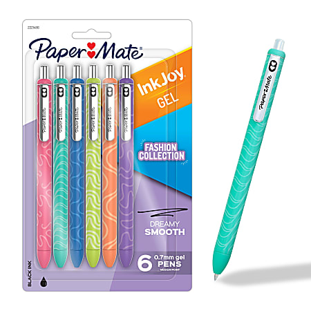 Paper Mate InkJoy Gel Pens, Fashion Barrels, Retractable, Medium Point (0.7mm), Black Ink, 6 Count