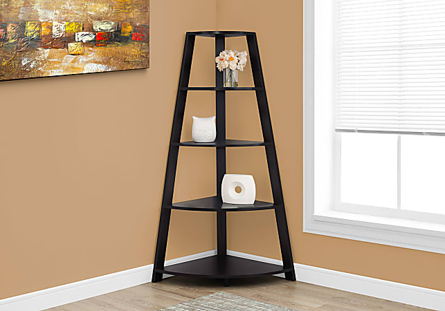 Monarch Specialties 60"H 4-Shelf Etagere Corner Bookcase, Cappuccino