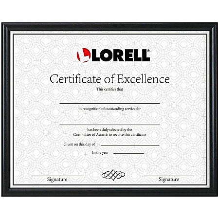 Lorell Certificate Frame, 8.50" x 11" Frame Size, Desktop, Wall Mountable, Vertical, Horizontal, Black, 49415