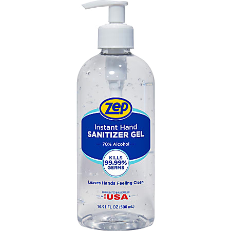 Zep Hand Sanitizer Gel - Clean Scent - 16.9 fl oz (500 mL) - Pump Bottle Dispenser - Kill Germs - Hand - Clear - Residue-free - 1 Each