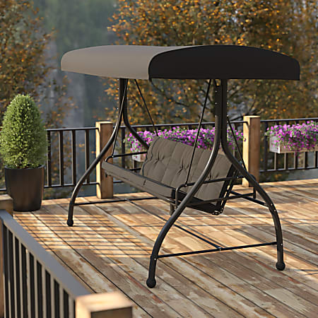Flash Furniture Tellis 3-Seat Outdoor Steel Converting Patio Swing/Bed, Black