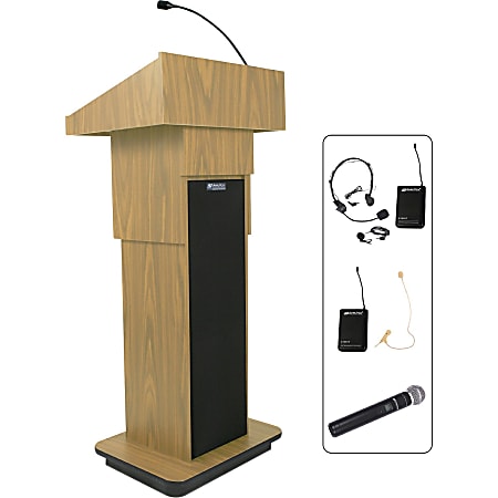 AmpliVox SW505A - Wireless Executive Adjustable Column Lectern - 45" Height x 25" Width x 19" Depth - High Pressure Laminate (HPL), Oak - Wood