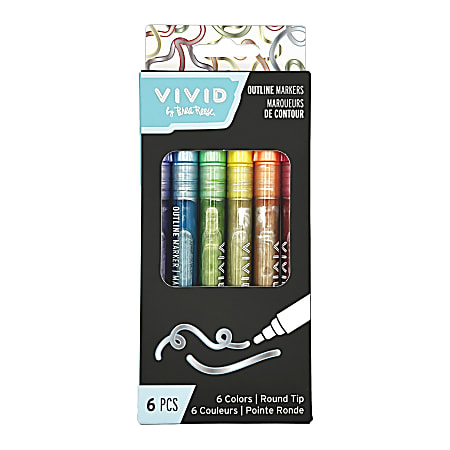Vivid by Brea Reese® Outline Markers, Bullet Point, Assorted Colors, Pack Of 6 Markers
