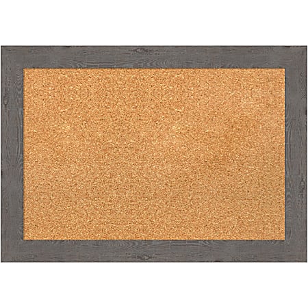 Amanti Art Non-Magnetic Cork Bulletin Board, 27" x 19", Natural, Rustic Plank Gray Narrow Plastic Frame