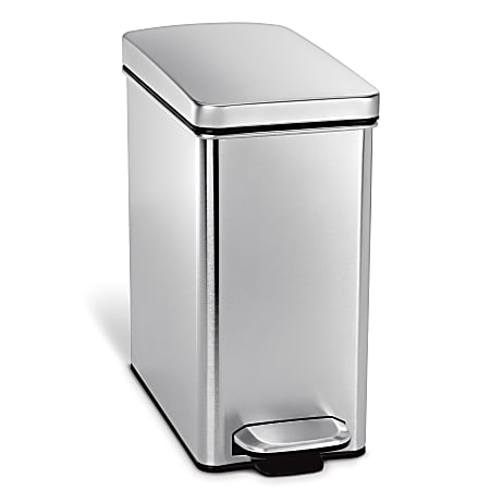 simplehuman® Brushed Stainless Steel Profile Step Can, Silver, 2.6 Gallons