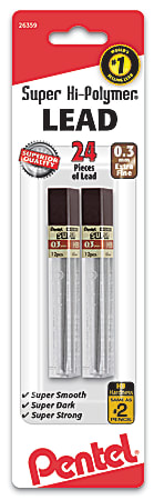 Pentel® Super Hi-Polymer® Leads, 0.3 mm, HB, 24 Leads Per Tube