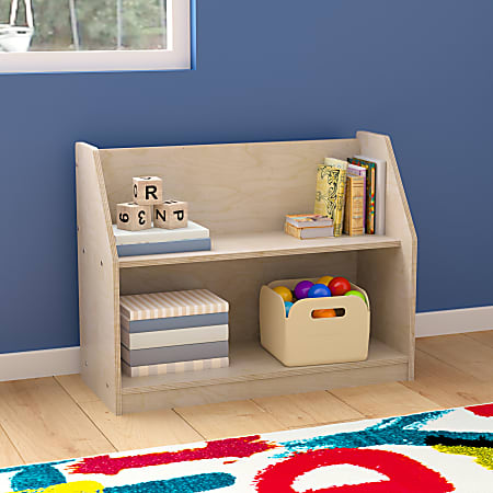 Flash Furniture Bright Beginnings Commercial Grade Modular 2-Shelf Wooden Classroom Display Shelf, 24-1/2”H x 31-1/2”W x 11-3/4”D, Beech