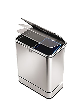 simplehuman® Brushed Stainless Steel Rectangular Sensor Trash And Recycle Can, Silver