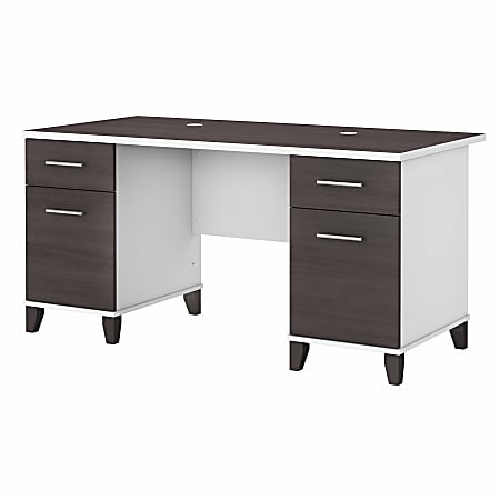 Bush® Furniture Somerset 60"W Office Desk With Drawers, Storm Gray/White, Standard Delivery