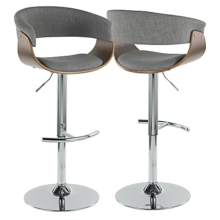 LumiSource Vintage Mod Bar Stool, Chrome/Walnut/Light Gray