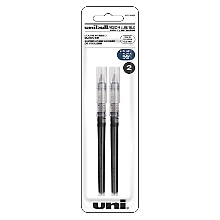 uni-ball® Vision™ Elite™ Liquid Rollerball Pen Refills, Bold Point, 0.8 mm, Blue/Black Ink, Pack Of 2