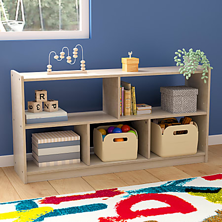 Flash Furniture Bright Beginnings Commercial Modular Wood&nbsp;Classroom Open Storage&nbsp;Unit, 24-1/2”H x 47-1/4”W x 11-3/4”D, Beech