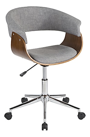 LumiSource Vintage Mod Mid-Century Modern Mid-Back Chair, Light Gray/Walnut/Chrome