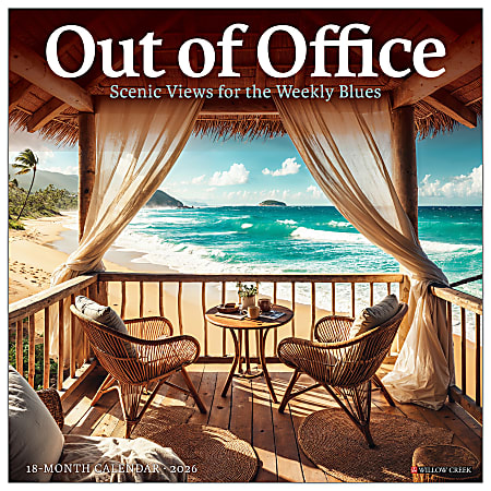 2026 Willow Creek Press Scenic Monthly Wall Calendar, 12" x 12", Out of Office: Scenic Views for the Weekly Blues, January To December, 56257