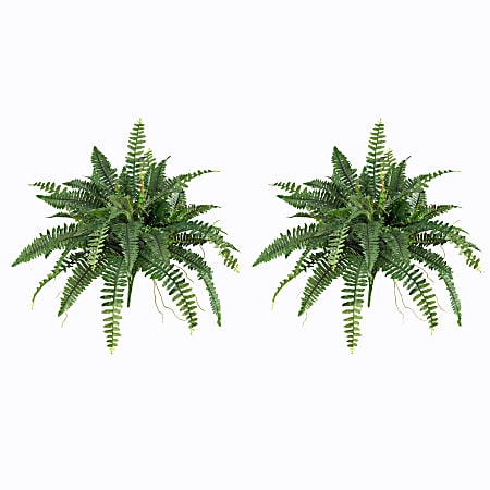 Nearly Natural 15"H Polyester Boston Fern Plants, Green,