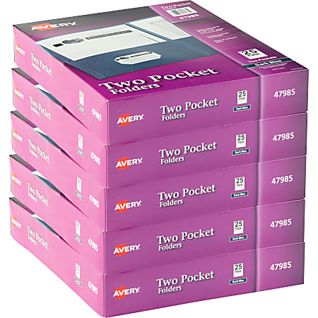 Avery® Letter Pocket Folder - 8 1/2" x 11" - 40 Sheet Capacity - 2 Internal Pocket(s) - Embossed Paper - Dark Blue - 125 / Carton