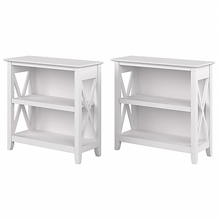 Bush® Furniture Key West Small 30"H 2-Shelf Bookcases, Pure White Oak, Set Of 2 Bookcases, Standard Delivery