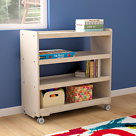 Flash Furniture Bright Beginnings Commercial-Grade Space-Saving Wooden Mobile Classroom Storage Cart, Beech - MKKE24114