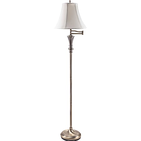 Ledu Antique Brass Swing Arm Floor Lamp, 60"H, Tan Shade/Brass Base