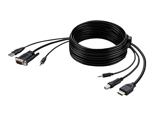 Belkin VGA to HDMI SKVM Combo Cable - 10 ft KVM Cable for Keyboard/Mouse, KVM Switch - First End: 1 x 15-pin HD-15 Male VGA, First End: 1 x 4-pin Type A Male USB, - Black