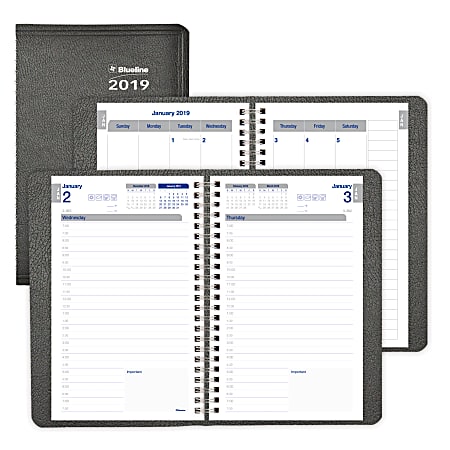 Blueline® Net Zero Carbon Daily Planner, 8" x 5", 50% Recycled, FSC Certified, Black, January to December 2019