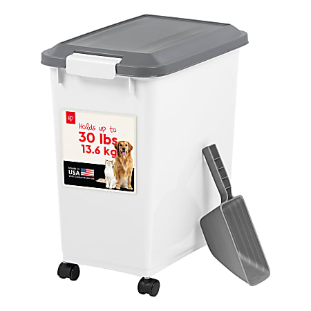 IRIS Airtight Pet Food Container with Scoop, 30 Lb, White, Total Qty 1