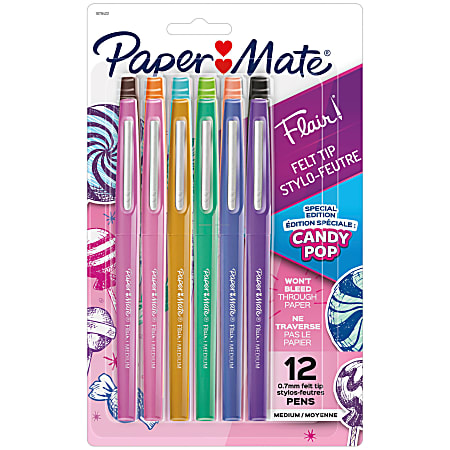 Paper Mate Flair Candy Pop Felt Tip Markers Medium Point 0.7mm Assorted Colors Pack Of 12
