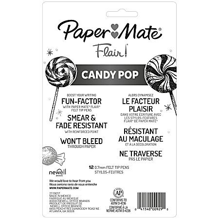 Paper Mate Flair Candy Pop Felt Tip Pens Medium Point 0.7 mm Assorted  Colors Pack Of 36 - Office Depot
