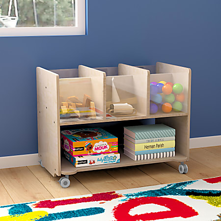 Flash Furniture Bright Beginnings Commercial Double-Sided Space Saving Wooden Mobile Storage Cart, 24-1/2”Hx31-1/2”Wx19-3/4”D, Beech - MKKE24275