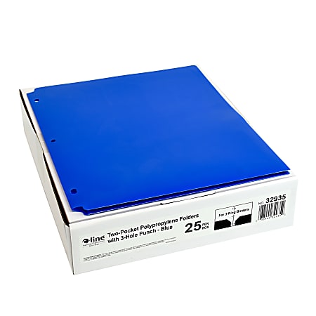 C-Line 2-Pocket 3-Hole Punch Poly Folders, Letter Size, Blue, Pack Of 25 Folders