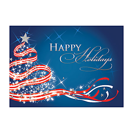 Personalized Holiday Card Favorites, 7 7/8" x 5 5/8", Patriotic Christmas, 30% Recycled, Box Of 25