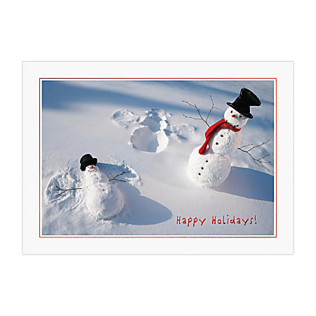Personalized Holiday Card Favorites, 7 7/8" x 5 5/8", Snowman Angel, 30% Recycled, Box Of 25