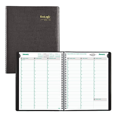 Brownline® EcoLogix® Weekly Planner, 11" x 8 1/2", 100% Recycled, FSC Certified, Black, January to December 2019