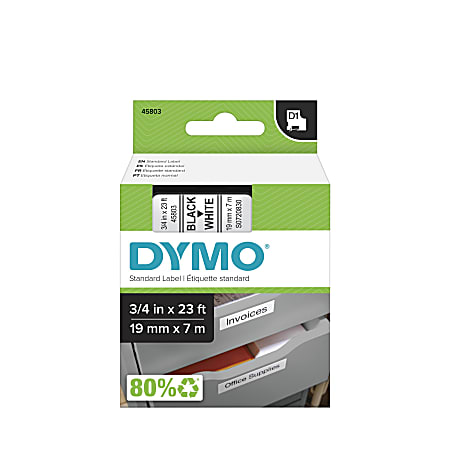 DYMO® D1 45803 Black-On-White Tape, 0.75" x 23'