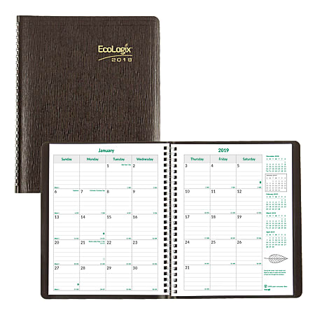 Brownline® Ecologix® 14-Month Monthly Planner, 8 7/8" x 7 1/8", 100% Recycled, FSC Certified, Black, December 2018 to January 2020