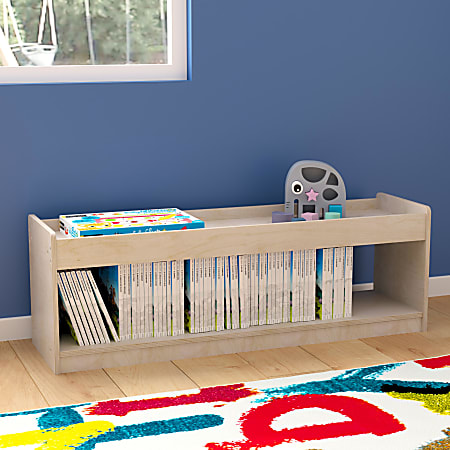 Flash Furniture Bright Beginnings Commercial-Grade Modular Wooden Classroom&nbsp;Open&nbsp;Storage Unit With Upper Shelf, 16"H x 47-1/4"W x 13"D, Beech