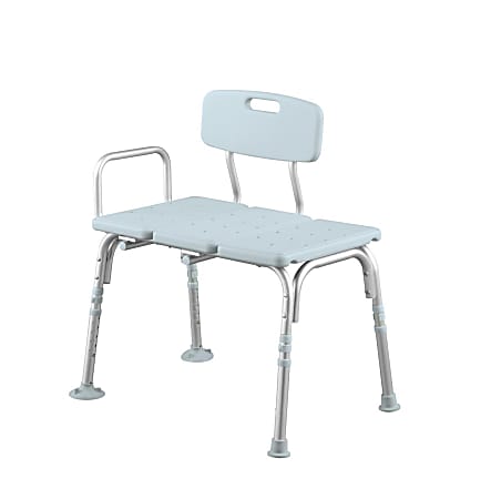 Medline Transfer Bench With Back, Knockdown With Microban®, Blue/Silver