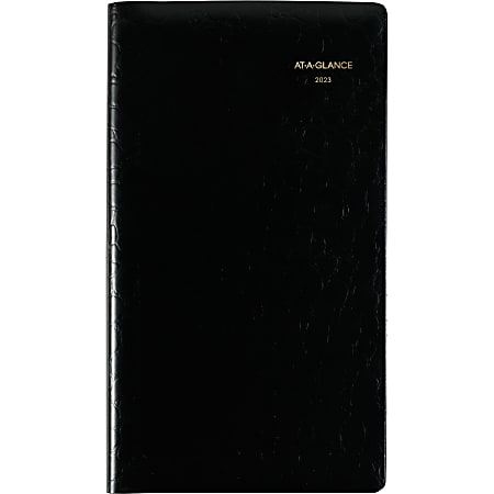 AT-A-GLANCE Designer Cover 2023 RY Weekly Planner, Black, Pocket, 3 1/4" x 5 3/4"