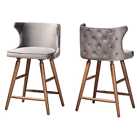 Baxton Studio Sagira Counter Stools, Gray/Walnut, Set Of 2 Stools