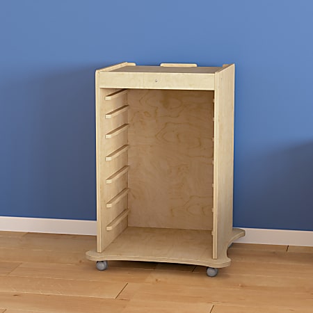 Flash Furniture Bright Beginnings Commercial Grade Space Saving Wooden Mobile STEAM Wall Accessory Board Storage Cart, Beech - MKME06639
