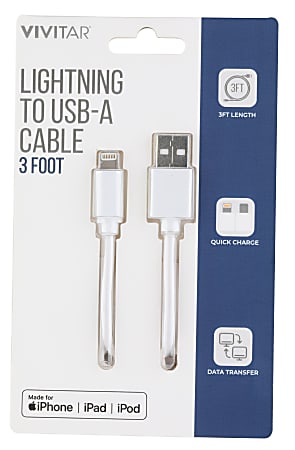 Vivitar Lightning To USB-A Cable, 3', White, NIL1003