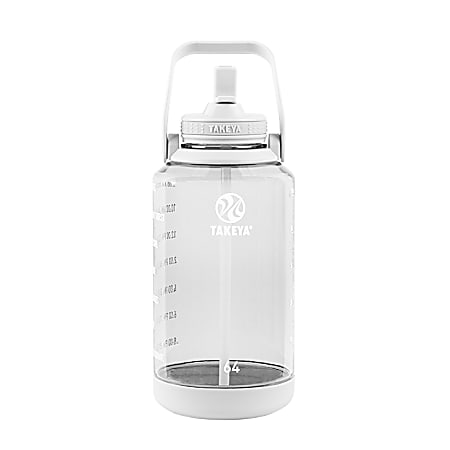 Takeya Motivational Tritan Straw Water Bottle, 64 Oz, White