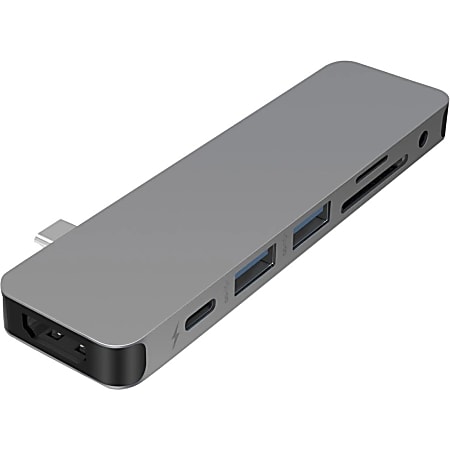 Targus® Sanho HyperDrive SOLO 7-In-1 USB-C Docking Station, 3/8”H x 1-3/16”W x 4-3/8”D, Space Gray, 00GF48