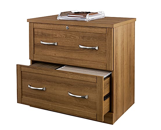 Realspace® Premium 30"W Lateral 2-Drawer File Cabinet, Golden Oak