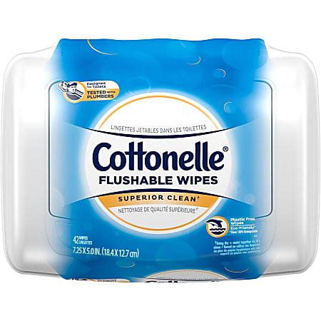Cottonelle Flushable Wet Wipes - 7.25" x 5" - White - Flushable, Quick Drying, Alcohol-free, Sewer-safe, Septic Safe, Moisturizing - For Home, Office, School - 42 Per Pack - 8 / Carton