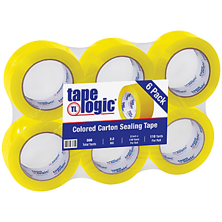 Tape Logic® Carton-Sealing Tape, 3" Core, 2" x 110 Yd, Yellow, Pack Of 6