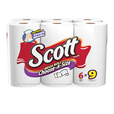 Scott® Mega 1-Ply Choose-A-Size Paper Towels, 102 Sheets Per Roll, Pack Of 6 Rolls