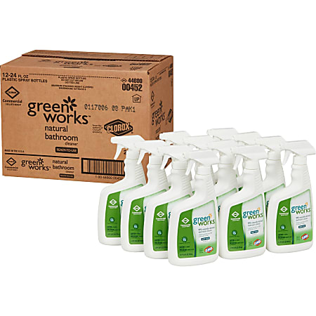 Clorox Commercial Solutions Green Works Bathroom Cleaner - For Multipurpose, Multi Surface - 24 fl oz (0.8 quart) - 12 / Carton - Residue-free, Fume-free, Chemical-free - White