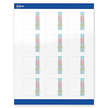 Avery® Printable Labels With Sure Feed® Technology, S00-EVB, Square, 2" x 2", Glossy White With Preprinted Watercolor/Gold Leaf Design, Pack Of 120